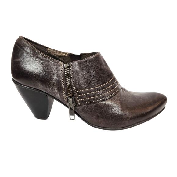 Fidji Women's Brown Leather Block Heel Booties Shoes Size 38 / 7.5 - Picture 3 of 8